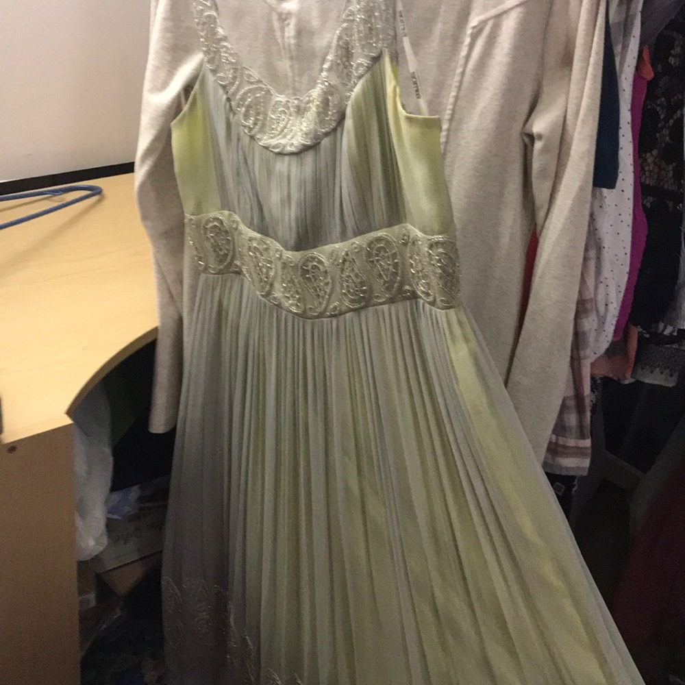 Nightway silver and green cocktail dress